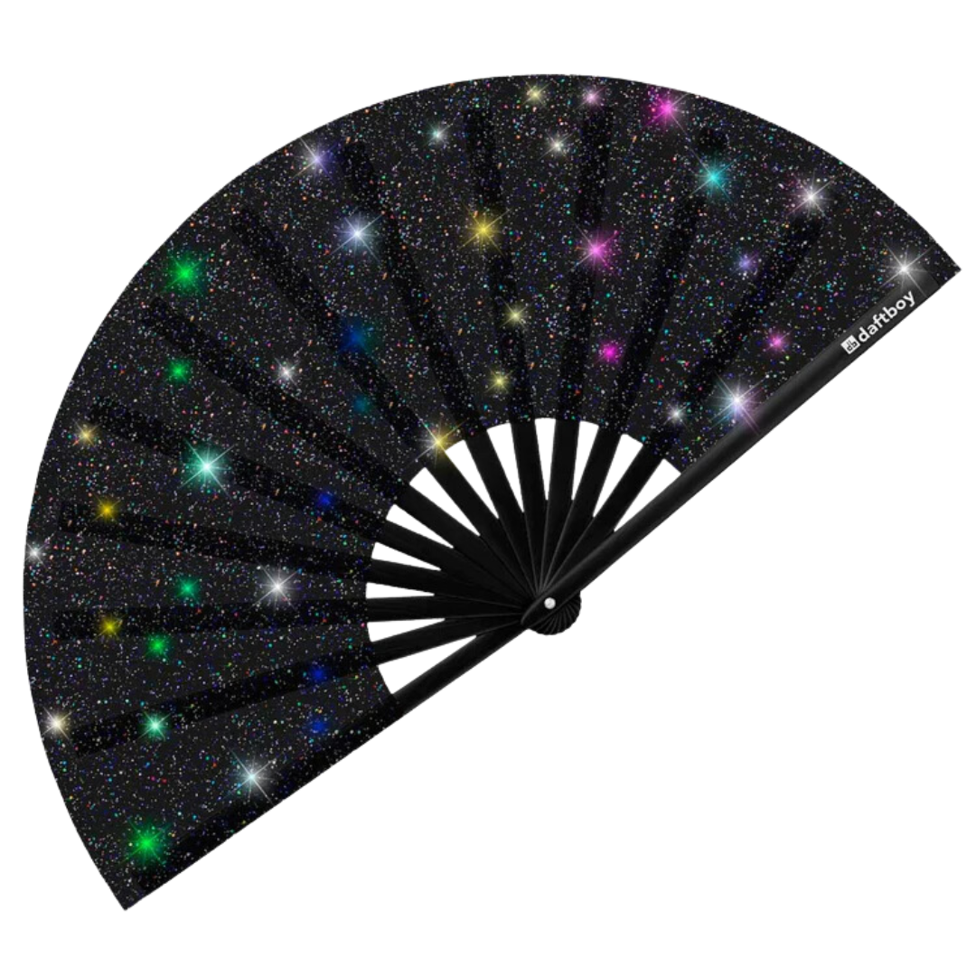 Black Galaxy Glitter Glam Fan
